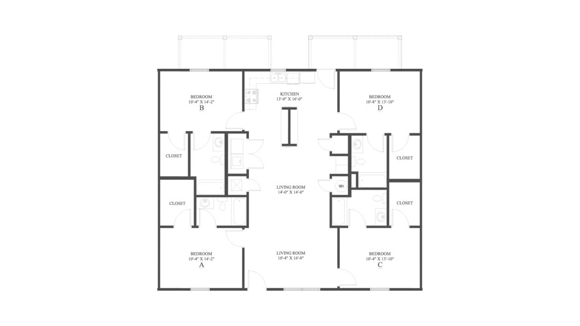 The 4 Flat Floor Plan is a 4 bedroom apartment home with a spacious 1440 square feet