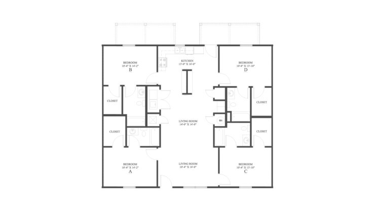 The 4 Flat Floor Plan is a 4 bedroom apartment home with a spacious 1440 square feet