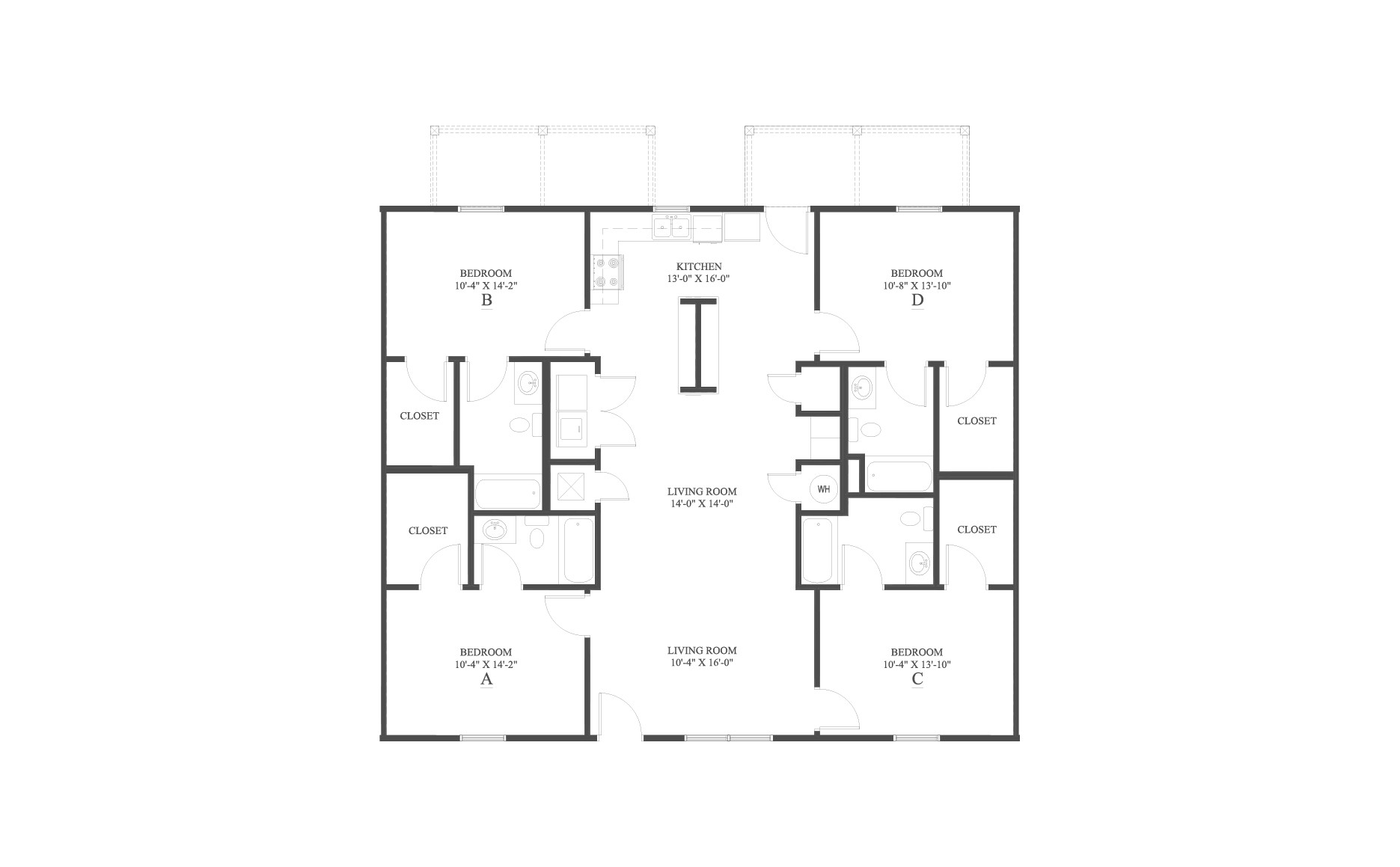 The 4 Flat Floor Plan is a 4 bedroom apartment home with a spacious 1440 square feet