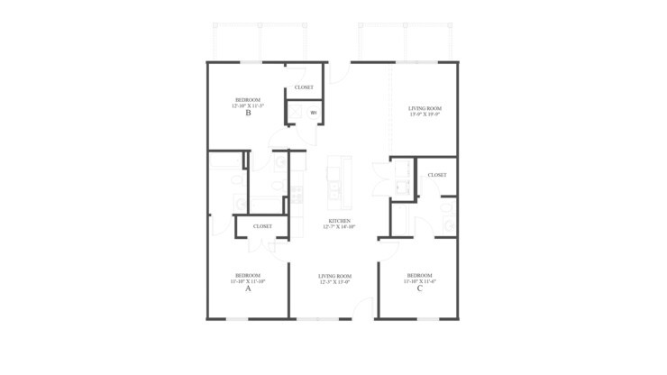 The 3 Flat Floor Plan is a 3 bedroom apartment home with a spacious 1440 square feet