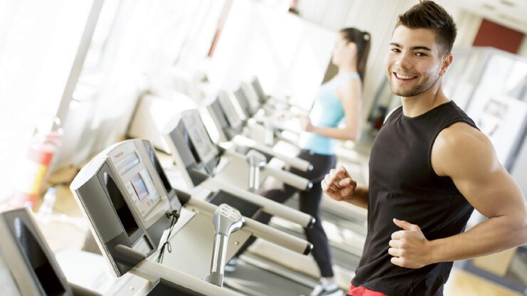 The 24 Hour Fitness Center has treadmills, weights, and more.